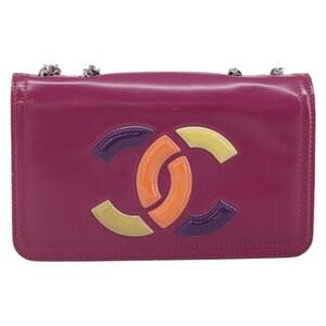 Chanel Patent Leather Chain Shoulder Bag Purple